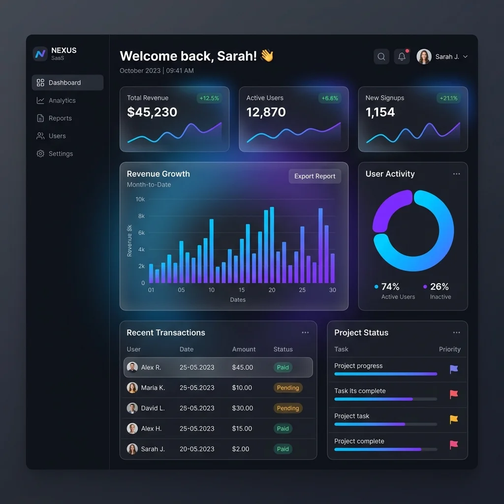 SaaS Dashboard Interface & Dark Mode UI